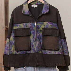 Mello Denim Cargo Jacket with Floral Contrast Panels